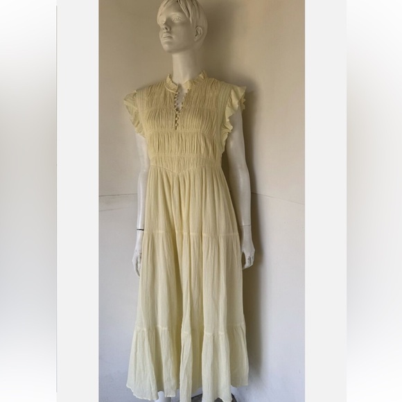 ba&sh Noah Shirred Midi Dress in Jaunde Yellow - Picture 10 of 16